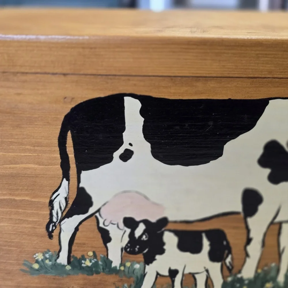Sweet Country Farm Kitchen vintage Stool Hand Painted Cows Momma Babies